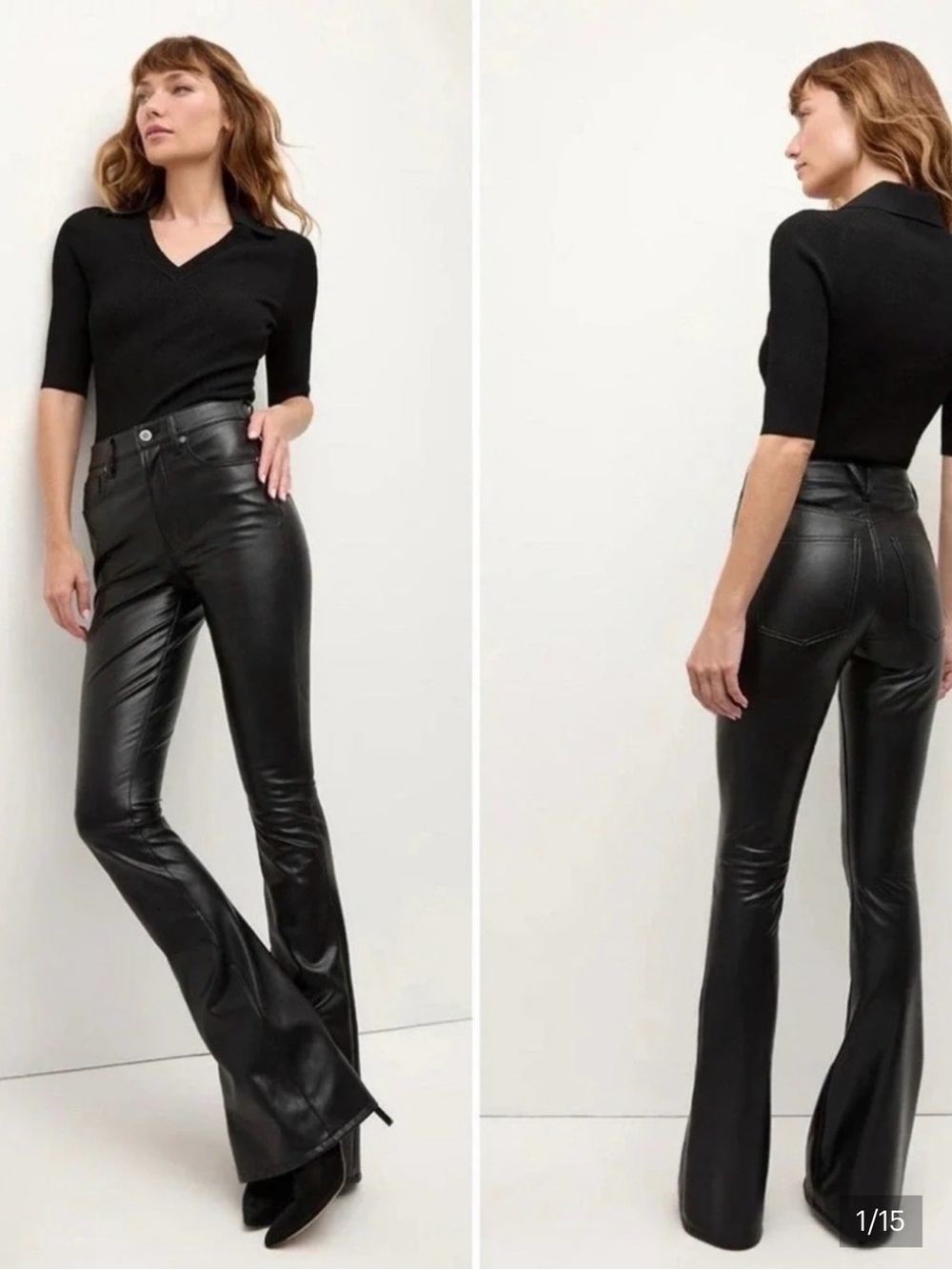 Veronica Beard Black Faux Leather Flare Pants